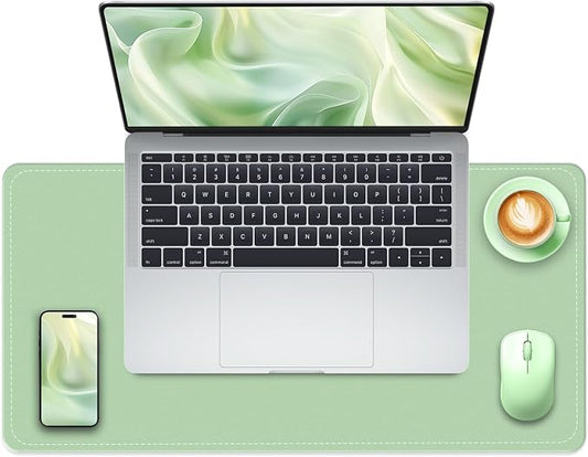 Non-Slip Desk Pad, 24" x 14" Large Mouse Pad, PU Leather Desk Mat with Suede, Laptop Desk Pad, Waterproof Keyboard Pad, Desk Blotter for Office/Home/Decor (Light Green)