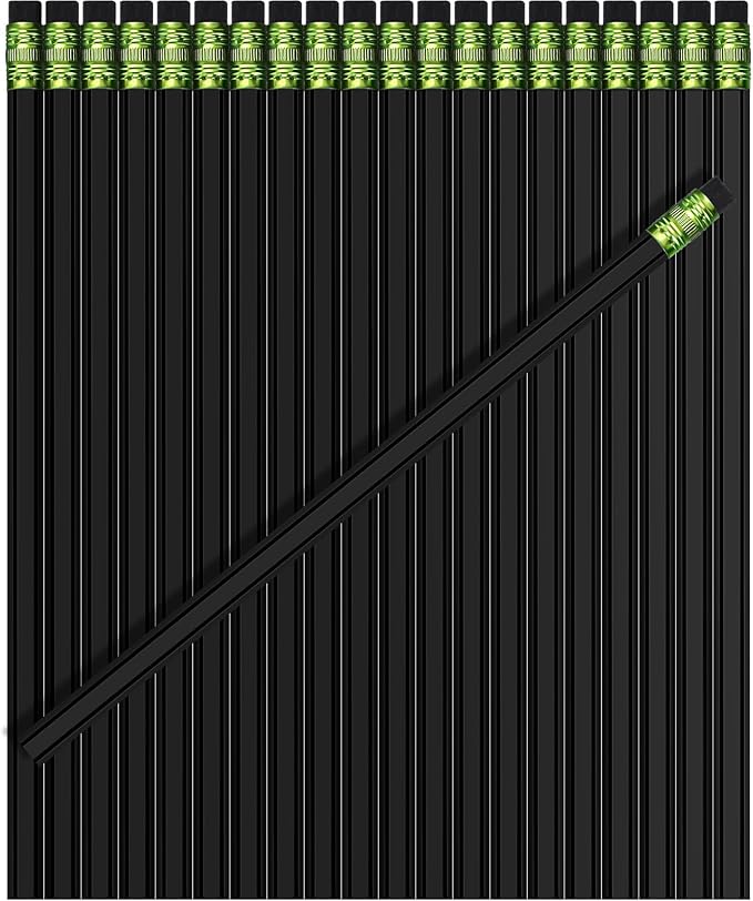 TecUnite 60 Pcs HB Pencils #2 Unsharpened Wood Cased Pencils with Eraser Hexagonal Pencil Cute Graphite No 2 Pen for Adults Gifts Exam School Office Sketching Learning(Black, Green)