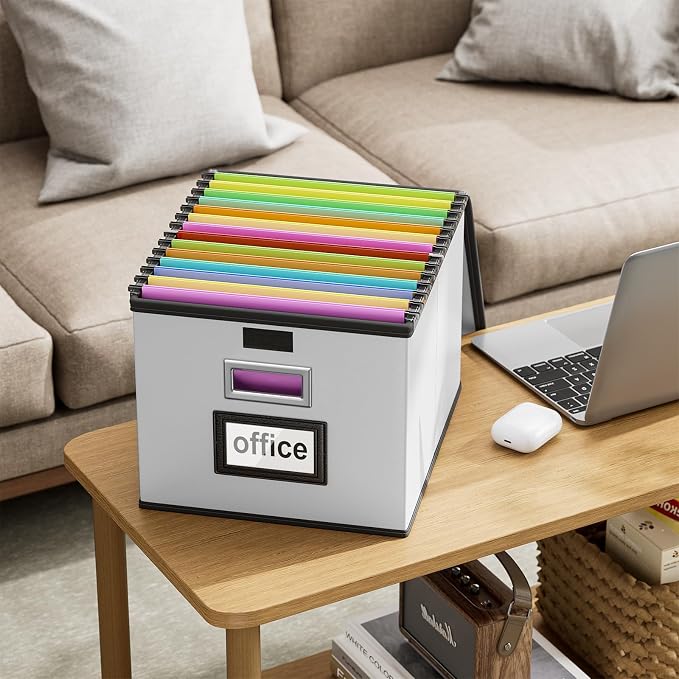 Portable Leather File Organizer Boxes with Lids, Office Document Boxes Organizer, Filing Boxes, Decorative Small File Boxes for Hanging Files, File Cabinet for Office/Home - 4 Pack