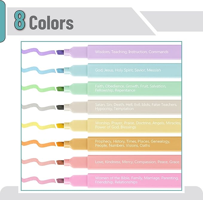 Mr. Pen- Bible Highlighters with Color-Coding System, 8 Pack | Soft Chisel Tip, Aesthetic Highlighters Assorted Colors