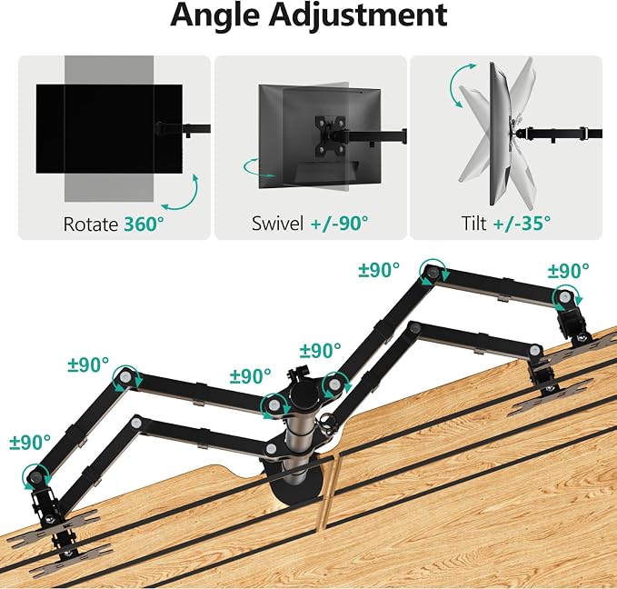 WALI Quad Monitor Desk Mount, 4 Monitor Stand Fits Heavy Duty Computer Screen up to 27 inch, Full Adjustable Arm Holds up to 22 lbs per Arm (M004), Black