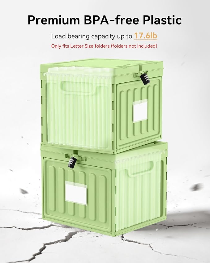 Oterri Lockable Plastic File Box with Lid for Letter-Size | Hanging File Folders Not Included. Green, Large 1-Pack. Home, Office, Classroom, Dorm, Tax, Under Bed, Filing Cabinet.