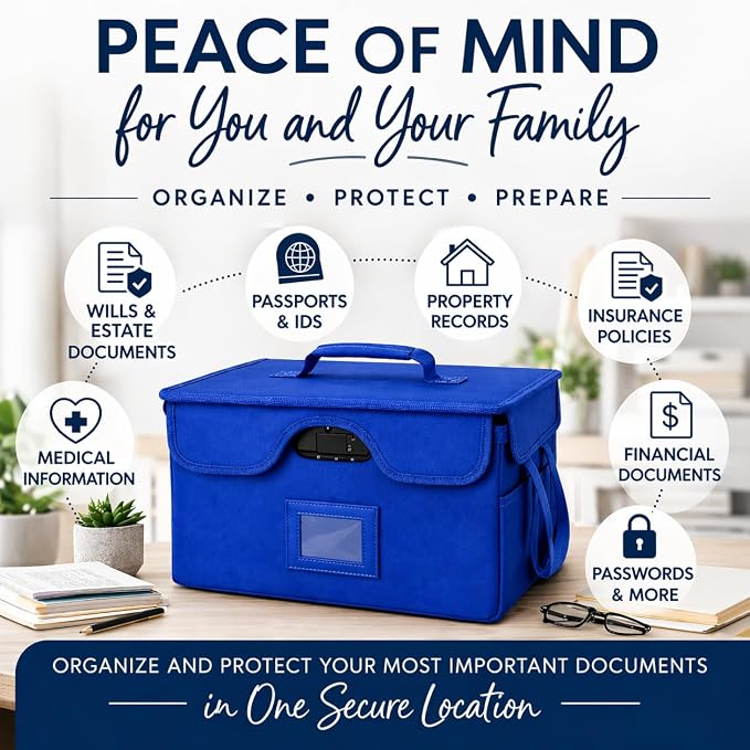 Icebox End of Life Organizer – Fire-Resistant Estate Planning & Emergency Document Storage Box – Lockable Home File Organizer for Important Documents (Blue)