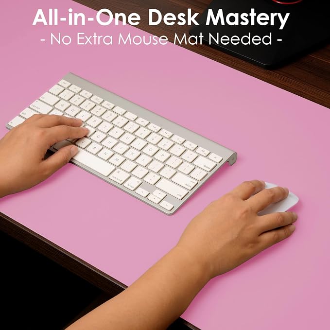 Leather Desk Pad Protector, Waterproof Mouse Pad, PU Desk Mat, Office Desk Cover, Desk Writing Mat for Office/Home/Work/Cubicle (Pink) 35.4x17 in