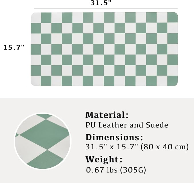 Ohocut Checkered Desk Mat, Large Cute Aesthetic Retro PU Leather Computer Laptop Desk Mat, Non-Slip Waterproof Mouse Keyboard Pad, Desk Writing Mat for Work/Home (Sage, 31.5" x 15.7")