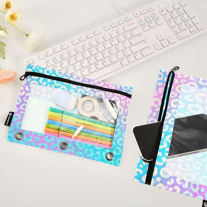ALAZA Pencil Pouch for 3 Ring Binder Leopard Print Rainbow Cheetah