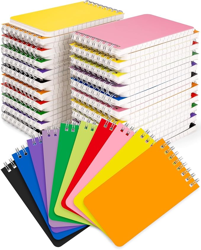 Dynta Mini Spiral Notebooks Bulk 3x5 Inch Memo Pads, 50 Packs Small Notepad Top Bound, 10 Vibrant Colored, 60 Sheets/120 Pages Pocket Notepads for Listing, Planning, Note-taking