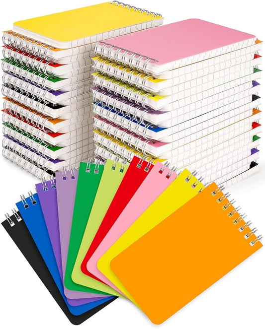 Dynta Mini Spiral Notebooks Bulk 3x5 Inch Memo Pads, 50 Packs Small Notepad Top Bound, 10 Vibrant Colored, 60 Sheets/120 Pages Pocket Notepads for Listing, Planning, Note-taking