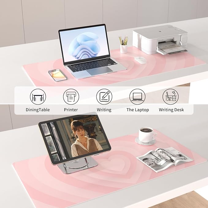 Colorful Star Large Mouse Pad Pink, PU Leather Desk Mat, 31.5" x 11.8" | Aesthetic Laptop Mat Cute Mousepad Desk Pad, Waterproof Non-Slip Desk Mat for Office Accessories Women& Girl