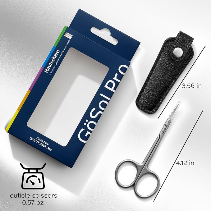 Cuticle Scissors Extra Fine Curved, Professional Russian Style | Stainless Steel, High Precision, Pointed Tip Grooming Scissors, for Dead Skin; Eyebrows; Eyelash, Leather Case, Matte Silver