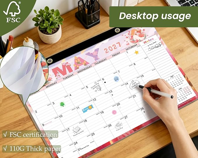 AECCN Desk Calendar 2026-2027 3 Pack, 18 Months Calendars, 17" x 11.4" Large Space, Anti Ink Bleed and Transparent Cover, Desktop Calendar with Stickers for Teacher supplies & Office Planning-Colorful