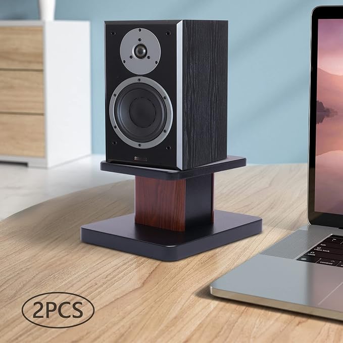 Universal Speaker Stand Pair, H6in Desktop Bookshelf Speaker Stands Holder for Surround Sound Studio Monitors Up to 33lbs, for Home Theater Living Room Floor, Black & Brown