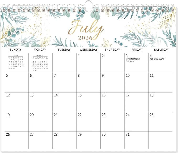 GuassLee Wall Calendar 2026, 19-Months Hanging Desk/Wall Calendar Runs From Jun. 2026 to Dec. 2027, 14" x 11.5" Monthly Planner Wall with Thick Paper, Plant Design for Office School Home Organizing