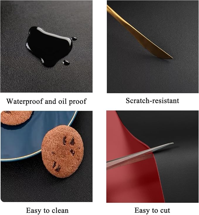 Leather Table Cover,1.8mm Thick,24x48 Inch,Table Protectors for Rectangle,Waterproof Desk Pad, Scratch - Resistant Craft Mat for Dining Table, Office Desk and Art Station(Black+Wine Red)