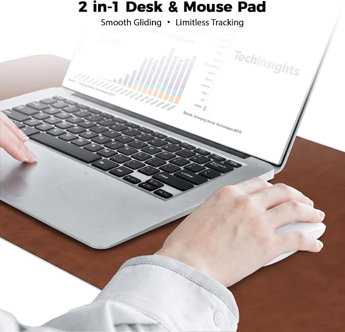 CHEERYGOO Leather Office Desk Pad Protector, Non-Slip PU Leather Desk Blotter, Waterproof Laptop Writing Mouse Pad for Office and Home,23.6"x 13.8" M Brown