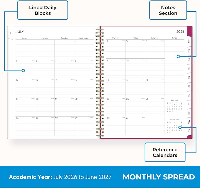 Blue Sky 2026-2027 Weekly & Monthly Academic Planner, 8.5"x11", Mahalo | July 2026 - June 2027, Flexible Pocket Cover, Wirebound, Storage Pocket, Laminated Tabs, Academic Year