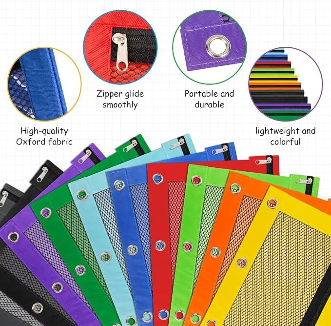 IKAYAS 80 Pack Pencil Pouch for 3 Ring Binder bulk Binder Pencil Pouch with Zipper, Pencil Pouches Pencil Bags for Classroom bulk Pencil Box Pencil Case for Storing School Students Teacher Supplies