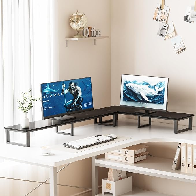 aboxoo 45" TV Riser with Light for 32-60 inch TV, TV Shelf with Steel Legs | Black TV Riser Stand with Storage, Tabletop TV Riser for Home Living Room, Study Office, Fit TV, Monitor, Laptop