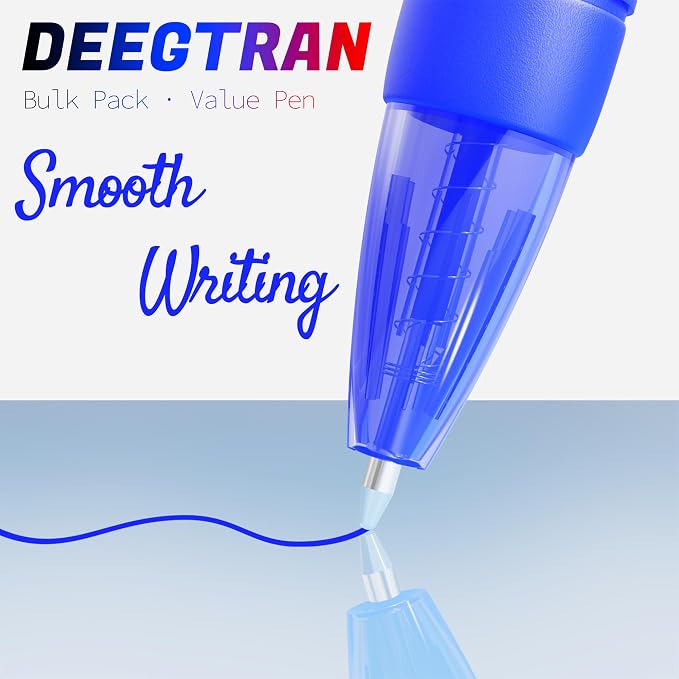 deegtran Pens Bulk, 30 Pack No Bleed Blue Ink Click Pens with Soft Grip, Wholesale Retractable Ballpoint Pens for Office School, Medium Point Smooth 1.0MM