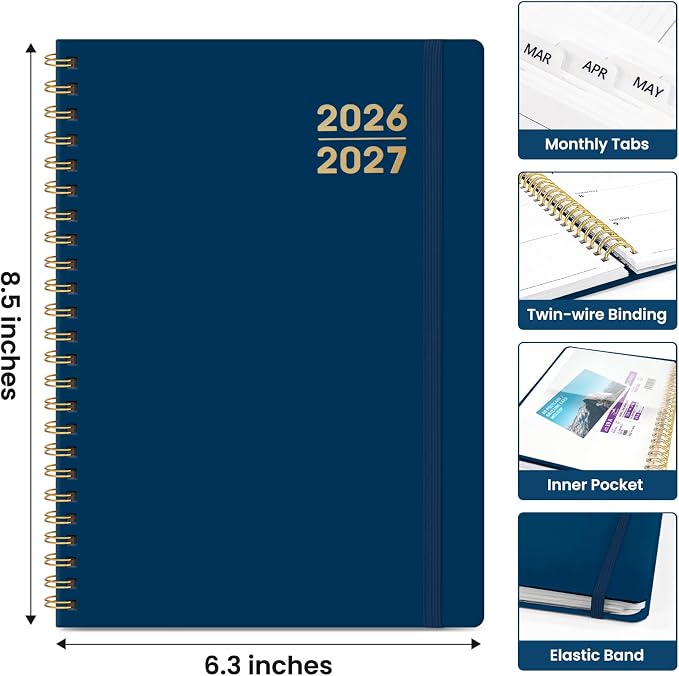 Planner 2026-2027 for Women & Men, Academic Monthly and Weekly Calendar Planner, Jul 2026 - Jun 2027, A5 (6.3" x 8.5"), Teacher Student Planning Book with Tabs, Ideal for Office School Supplies - Navy Blue