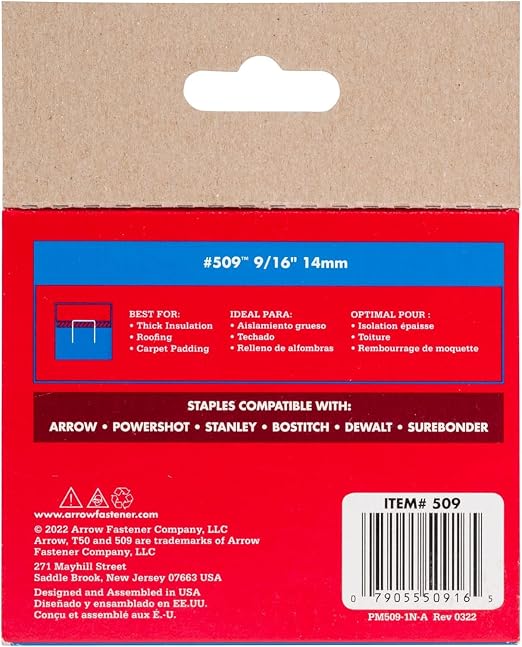 Arrow T50 9/16" Staples, 1250 Count | Heavy Duty, For Upholstery, Construction, Furniture, Crafts, Fit Arrow T50 Staple Guns, Hammer Tackers and Pneumatic Tools