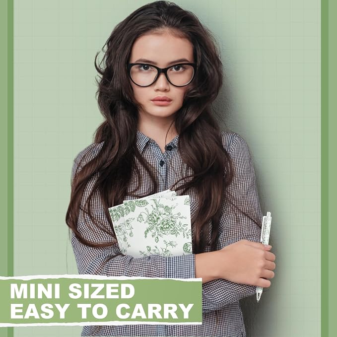 Engrowtic 24 Set Sage Green and White Floral Mini Notebooks and Ballpoint Pens Chinoiserie Vintage Pocket Notepads Gel Pens Small Journals for Bridal Wedding Baby Shower