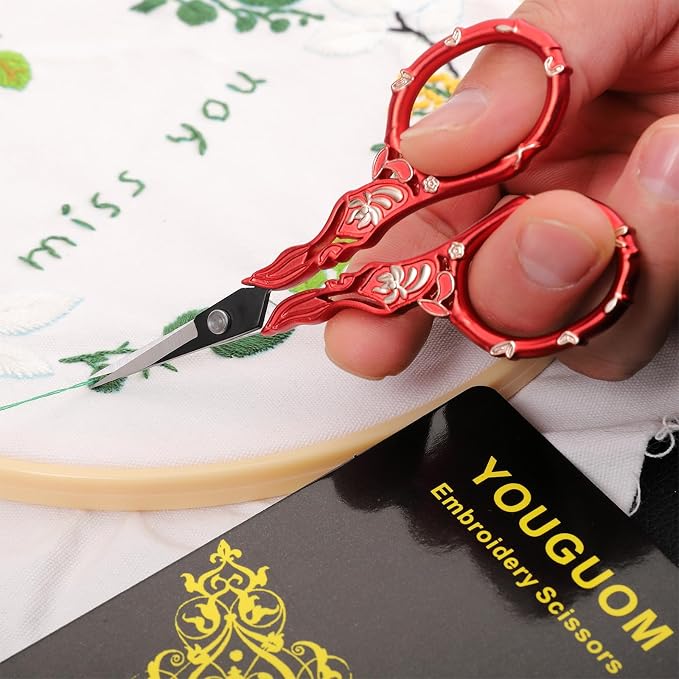 YOUGUOM Small Sewing Scissors with Cover, Needlework Shears | Sharp, Precision, Tiny Tip, for Embroidery, Craft, Crochet, Yarn, Scrapbook,Paper Cutting, Detail Thread Snips, Red