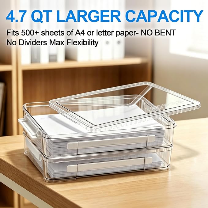 2 Pack Board Game Storage Box,Clear Stackable Craft Organizer | Clear PET with lid & side latches,Fits Letter & A4 papers,Flat cases for art,sewing supplies and documents organization