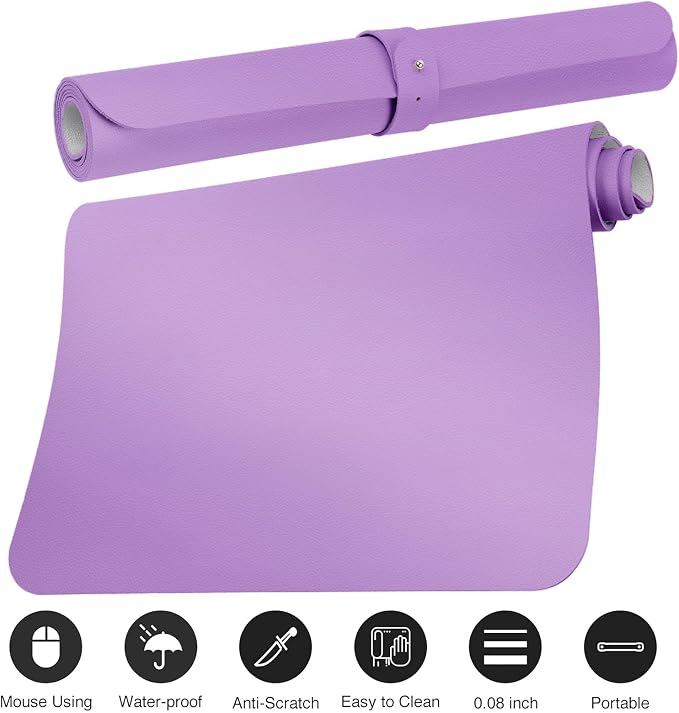 Boutilon Leather Desk Pad Protector,Non-Slip Mouse Pad,Laptop Desk Pad,Office Mouse Mat,Waterproof Leather Desk Blotter,Desk Writing Pad for Office and Home (M-Purple,30"x14")