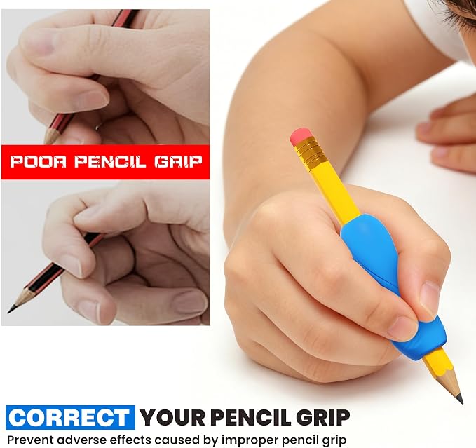 ELETIUO EASY GRIP STARTER 16-Pack Short Wooden Pencil for Kids,3.94" HB Yellow Pencils with Grips & Erasers,6 Pre-Assisted+10 Refills,Triangular Anti-Slip Corrective Training Pencils for Preschoolers