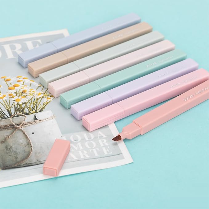 ZEYAR Aesthetic Cute Highlighter Pens, Cream colors, Chisel & Flexible Tip, Cuboid Design, Water Based, Quick Dry, No Bleed for bible (12 Cream Colors)