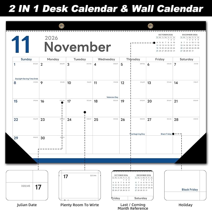 MZD8391 Desk Calendar 2026-2027, Jul 2026-Dec 2027, 17" x 12", 18 Months | Large Desktop Calendar, Big Academic Calendar, Julian Date, Monthly Planner/Wall Calendar, Home School Office Organizing Gift