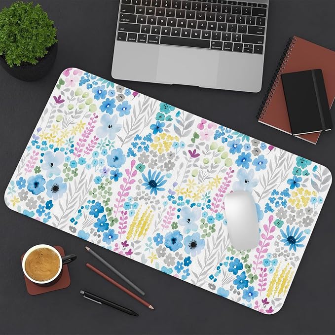 Flower Large Mouse Pad, Floral Desk Matt for Desktop, PU Leather Waterproof Desk Pad, Computer PC Laptop Protector Gaming Mouse Pads for Women Office Decor (27.5" x 13.8")