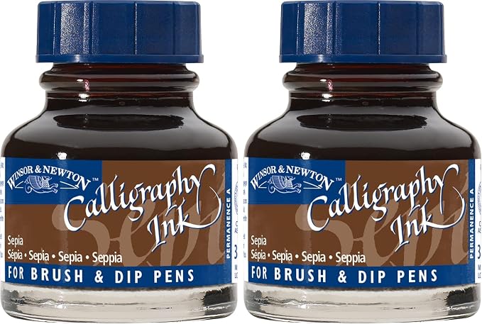 Winsor & Newton Calligraphy Ink, 30ml (1-oz) Bottle, Sepia (Pack of 2)