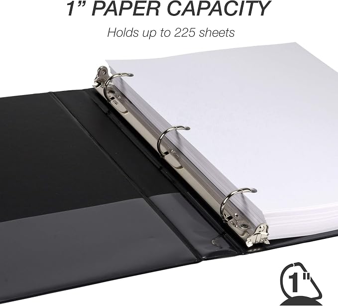 Samsill Durable 1 inch 3 Ring Binder, D Ring Binder, 100% Recycled Chipboard, Black, 12 Pack
