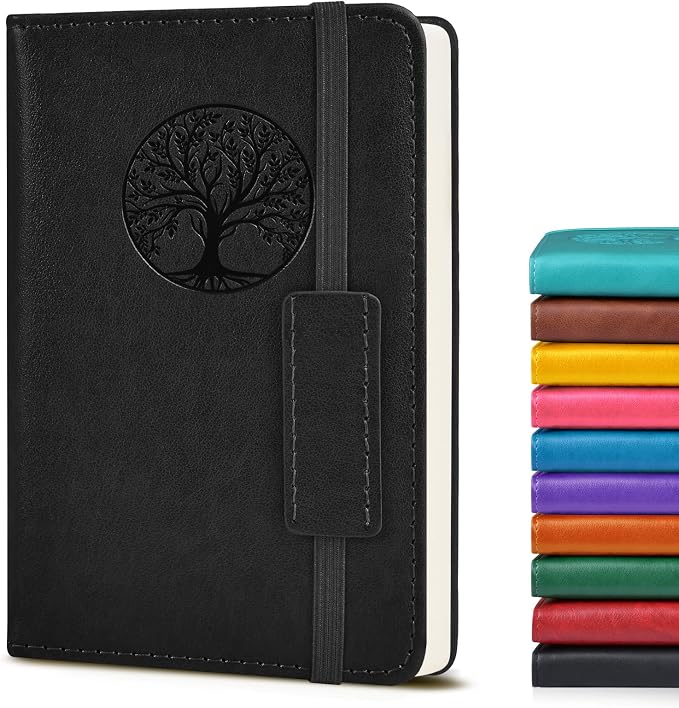 Biuwory A6 Leather Pocket Notebook, 140 Lined Pages Hardcover Small Journal | 3.7"×5.7" Vintage Leather Journal for Women Men Writing, College Ruled Mini Notepad for Notetaking, Travel, Work, School