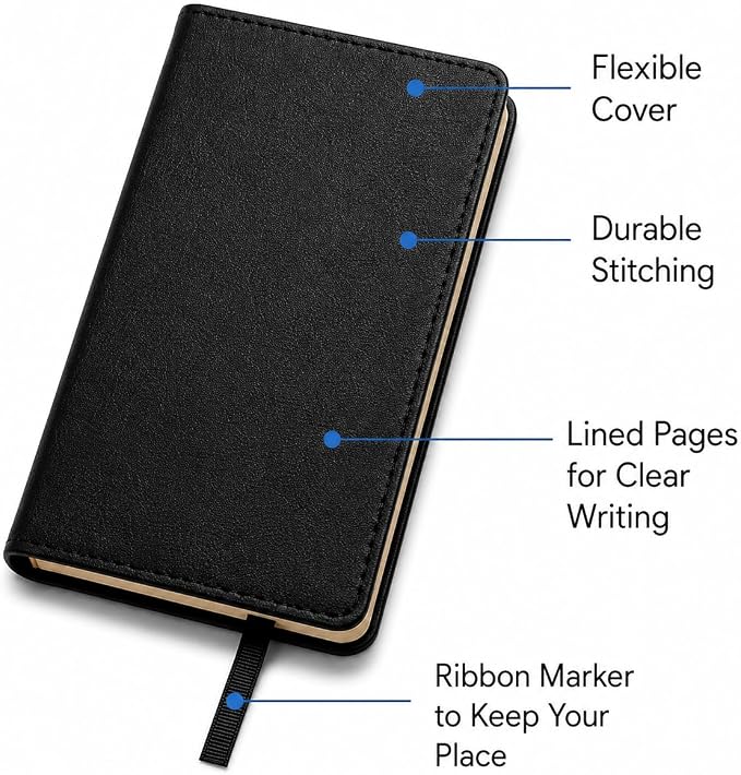 WORLD TRAVELER Lined Journal Notebook Faux Leather with Ribbon Bookmark | Ruled Ivory Pages with Soft Faux Leather Cover and Ribbon Bookmark