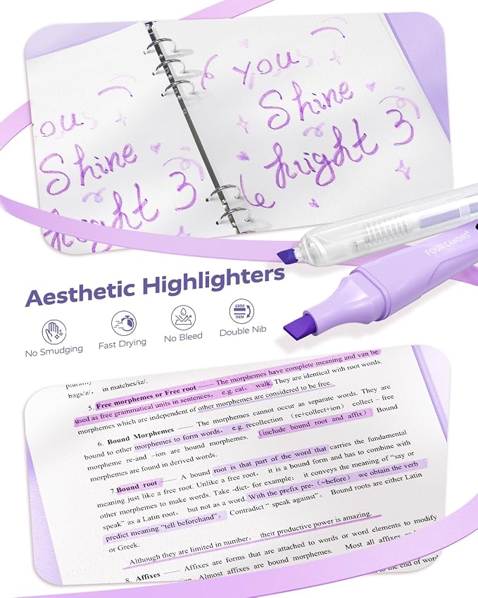 Four Candies Aesthetic Purple School Supplies Kit with Case for Girls | Back to School Stationery Set with Pens, Highlighters, Mechanical Pencils, Sticky Notes for Students, College, Journaling