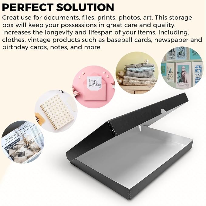Golden State Art, Clamshell Archival Storage Box 13x19, Black, Pack of 2 | Acid-Free Photo Box with Metal Edge Corner, Preserve And Store Paper Documents Cards Prints Arts and Crafts DIY Projects