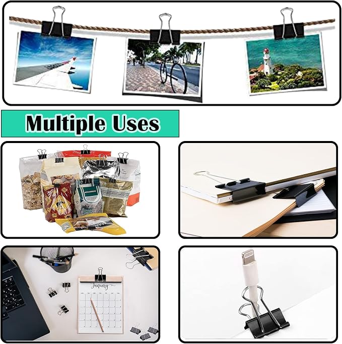 144 Pcs 1-Incn Binder Clips for Document Clamp（Black） | Durable,Sturdy,Reusable,forOffice, Home, School and Crafts Use,7/16" Width,Hold up to 100 Pages