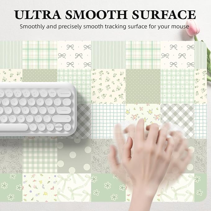 Checkered Plaid Leather Desk Mat Extended Gaming Mouse Pad | Non-slip Large Writing Pad Laptop Blotter Computer Keyboard Mat | Cute Green Desk Protector for Home Office 23.6" x 11.8"