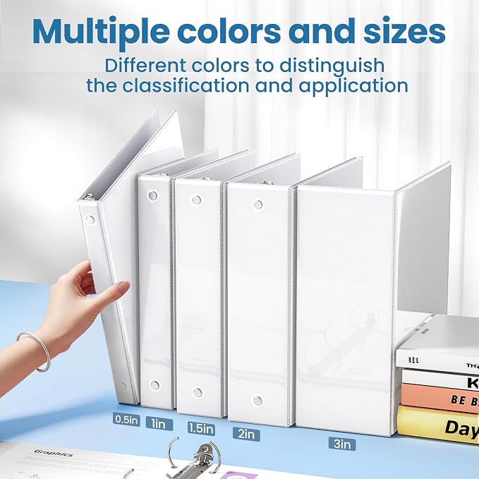 SUNEE 1.5 Inch Binders 3 Ring 8 Pack Bulk, PVC-Free Clear View 1 1/2 Inch Binders (Fits 8.5x11 Inches) for School, Office & Home Use, White