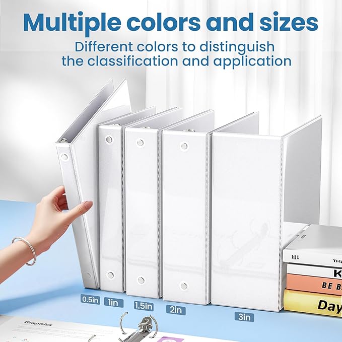 SUNEE 3 Inch Binders 3 Ring 12 Pack, Large 3" Clear View Binders Bulk Three Ring PVC-Free (Fit 8.5x11 Inches) for School or Office Supplies, White