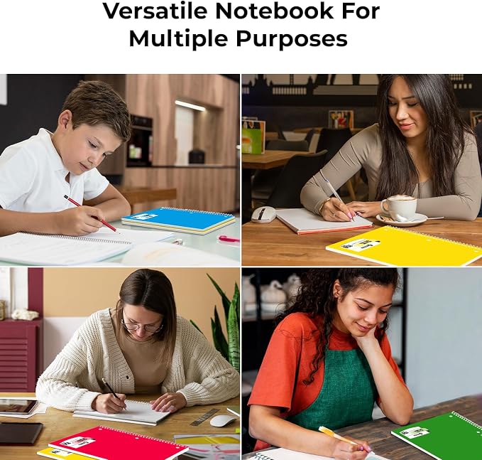 Rosmonde 5 Subject Spiral Notebooks Bulk, 36 Pack, Wide Ruled, 150 Sheets(300 Pages), 8 x 10-1/2", 3 Hole Punched, Bulk Subject Notebooks for Schools, Sturdy Spiral Bound Notebooks, Assorted Colors