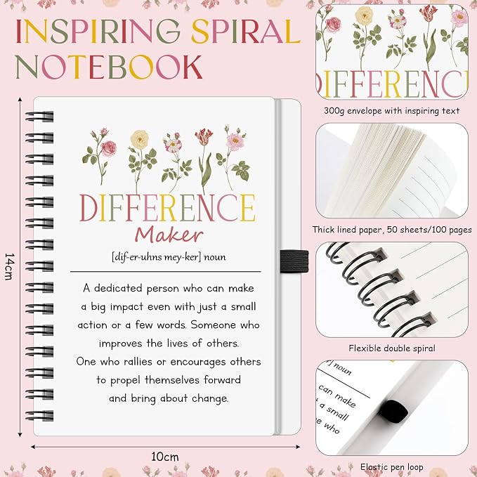Watersay 5 Pcs Difference Maker Gifts, Cosmetic Bag, Canvas Bag, Coil Notebook, Ballpoint Pen and Keychain for Women Office School Graduation Advocate Coworker Christmas Anniversaries Gift