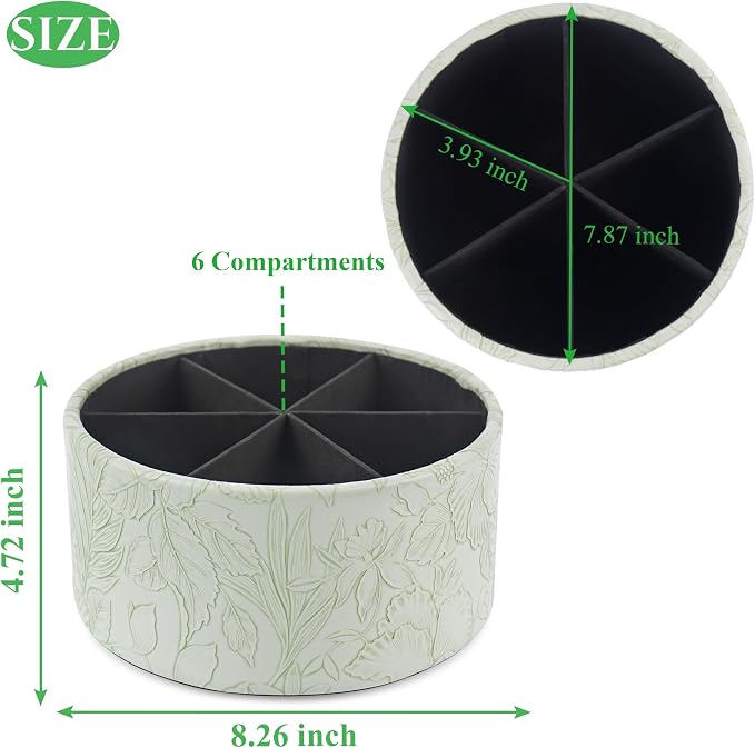 Remote Control Holder, 360°Spinning PU Leather Desk TV Remote Caddy,Desk Storage Box Room Accessories for Controller, Media,Mail,Calculator, Mobile Phone,Pencil(1-Carved Green1)