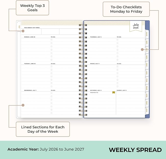 Blue Sky 2026-2027 Weekly & Monthly Academic Planner, 5"x8", Floral Blush | July 2026 - June 2027, Clear Pocket Cover, Laminated Tabs, Storage Pocket, Stickers, Academic Year, Day Designer