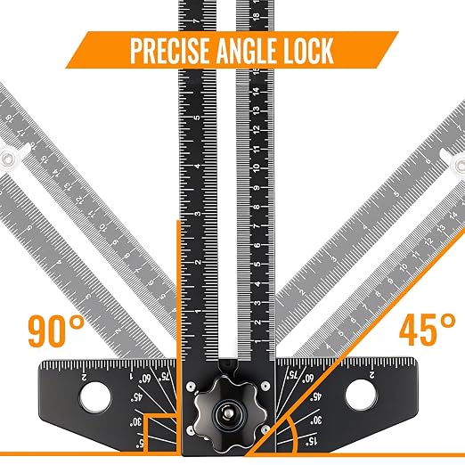 GRENPRO Combination Speed T-Square Ruler Angle Finder Woodworking Tools | Carpenter Pencil, 12" Metal Ruler, High Precision, Angle Adjustable, Dual Scales (in/cm), Aluminum Alloy, All-in-One Tool