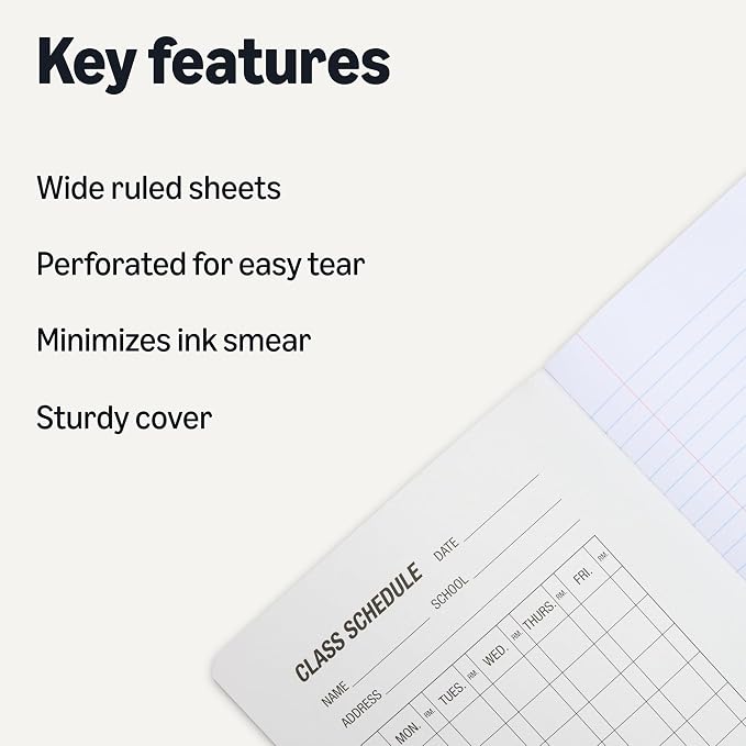 Amazon Basics Composition Notebook, Wide Ruled, 100 Sheets, 9.75" x 7.5", Assorted Marble Colors, 12-Pack