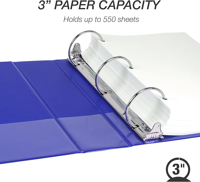 Samsill 3 Inch 3 Ring Binder, Economy Round Ring, Clear View Cover, 550 Sheet Capacity - for School, Home, Office -Dark Blue